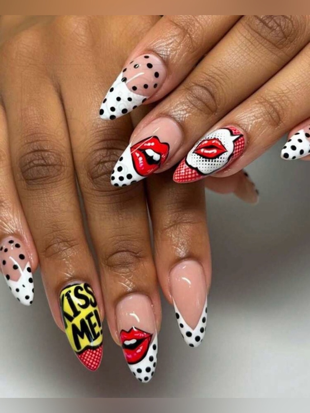 Pop Art Lip & Polka Dot Acrylic Press-On Nails….New